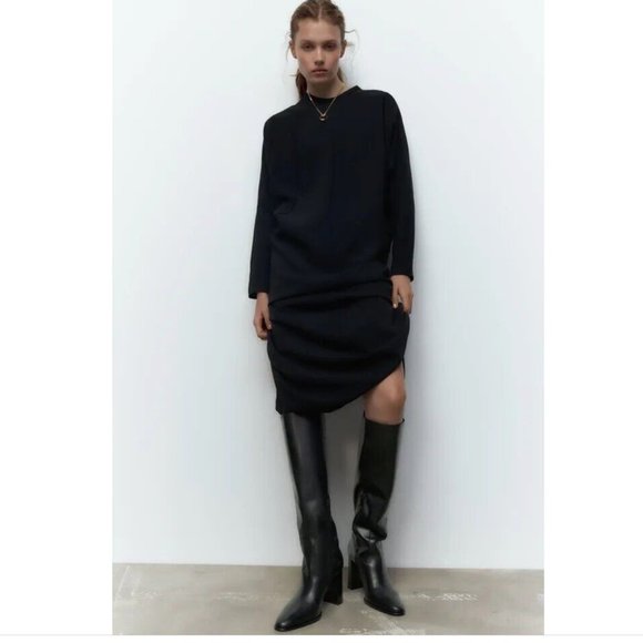 ZARA WOMAN BLACK KNEE HIGH 100% LEATHER BOOTS - Picture 3 of 8